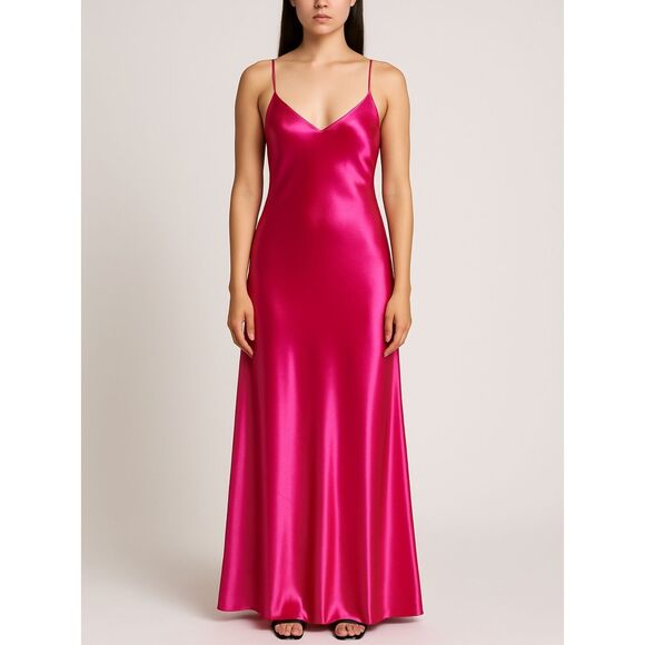 Victoria's Secret Dresses & Skirts - Vintage Victoria’s Secret 100% Silk Satin Maxi Slip Dress Ruby Pink Long Side Sl